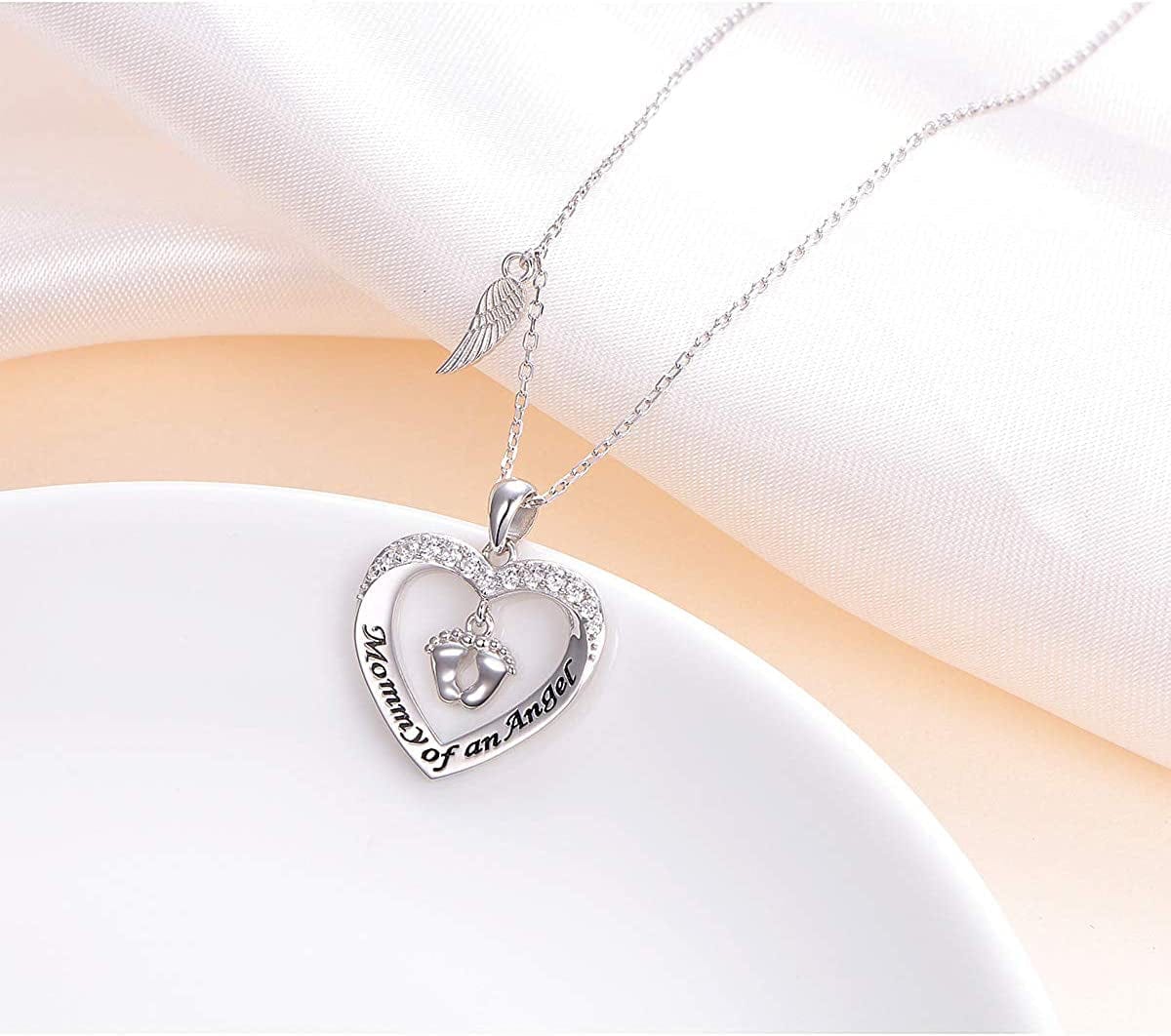 Mommy of an Angel Necklace Baby Angel Necklace Infant Child Foot Print Sterling Silver Memorial Jewelry Sympathy Gift for Women Mother Mom