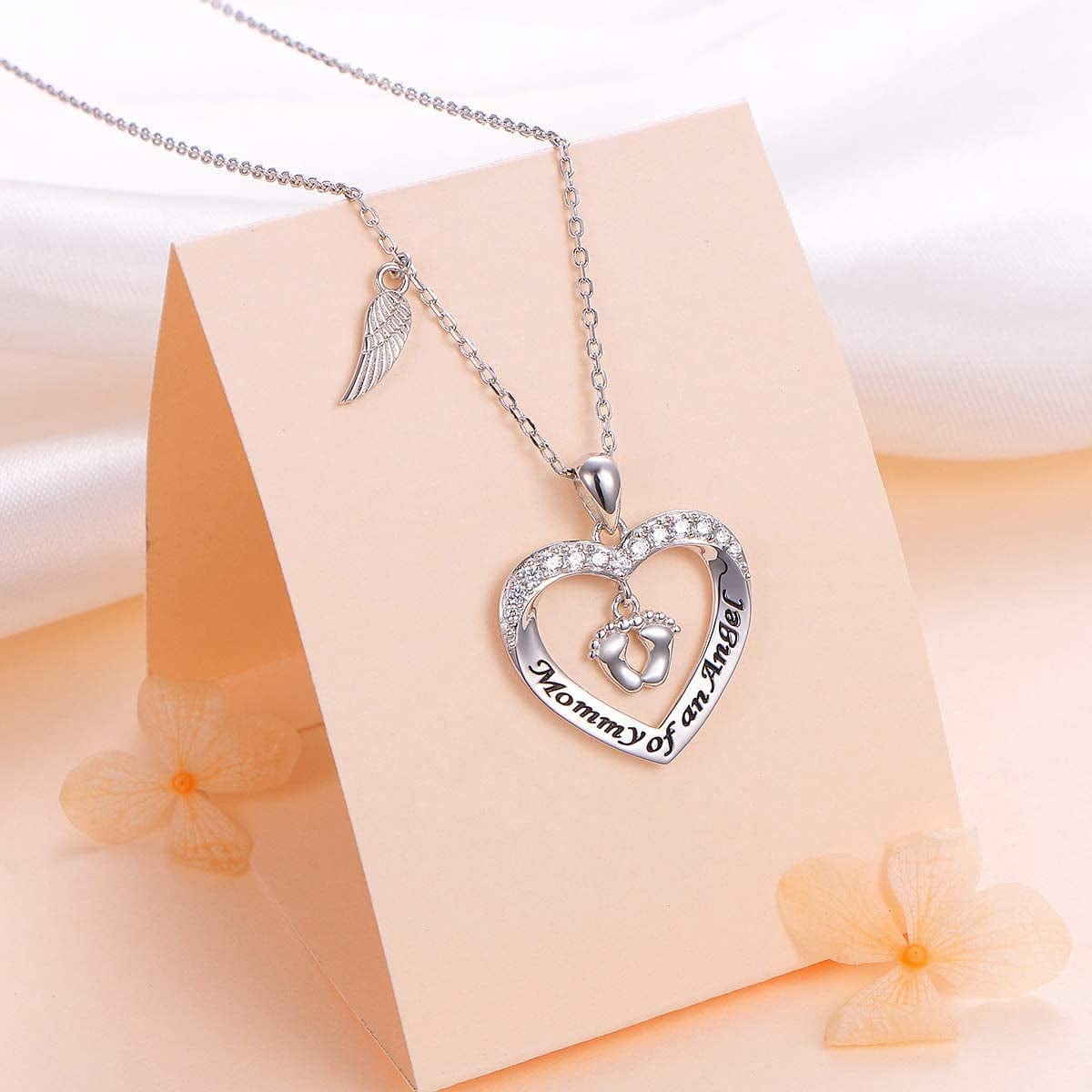 Mommy of an Angel Necklace Baby Angel Necklace Infant Child Foot Print Sterling Silver Memorial Jewelry Sympathy Gift for Women Mother Mom