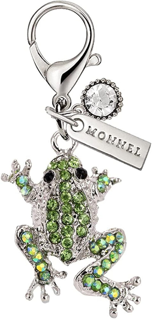 Monnel MC43 Green Crystal Frog Animal Lobster Clasp Charms Pendants with Pouch Bag for Christmas Gifts (1 Piece)