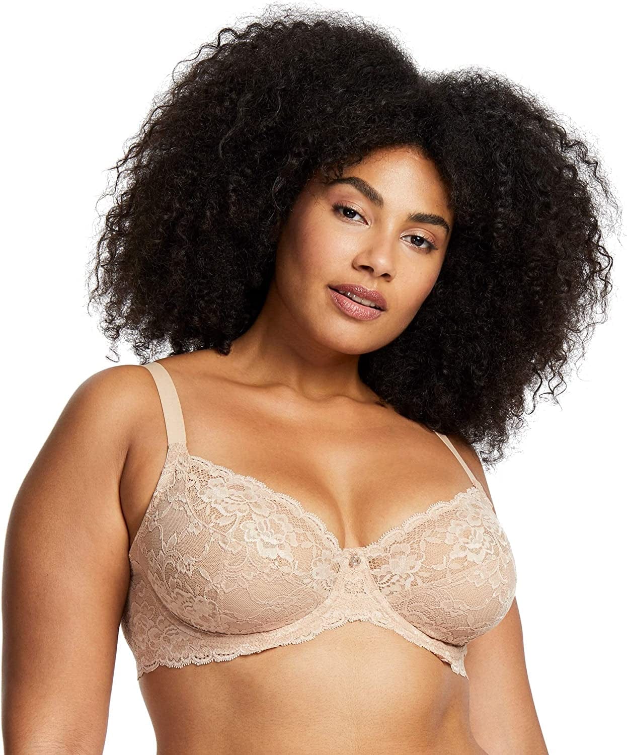 Montelle Women'S Divine Underwire Full Cup Coverage Stretch Floral Lace Bra Nude / 36D
