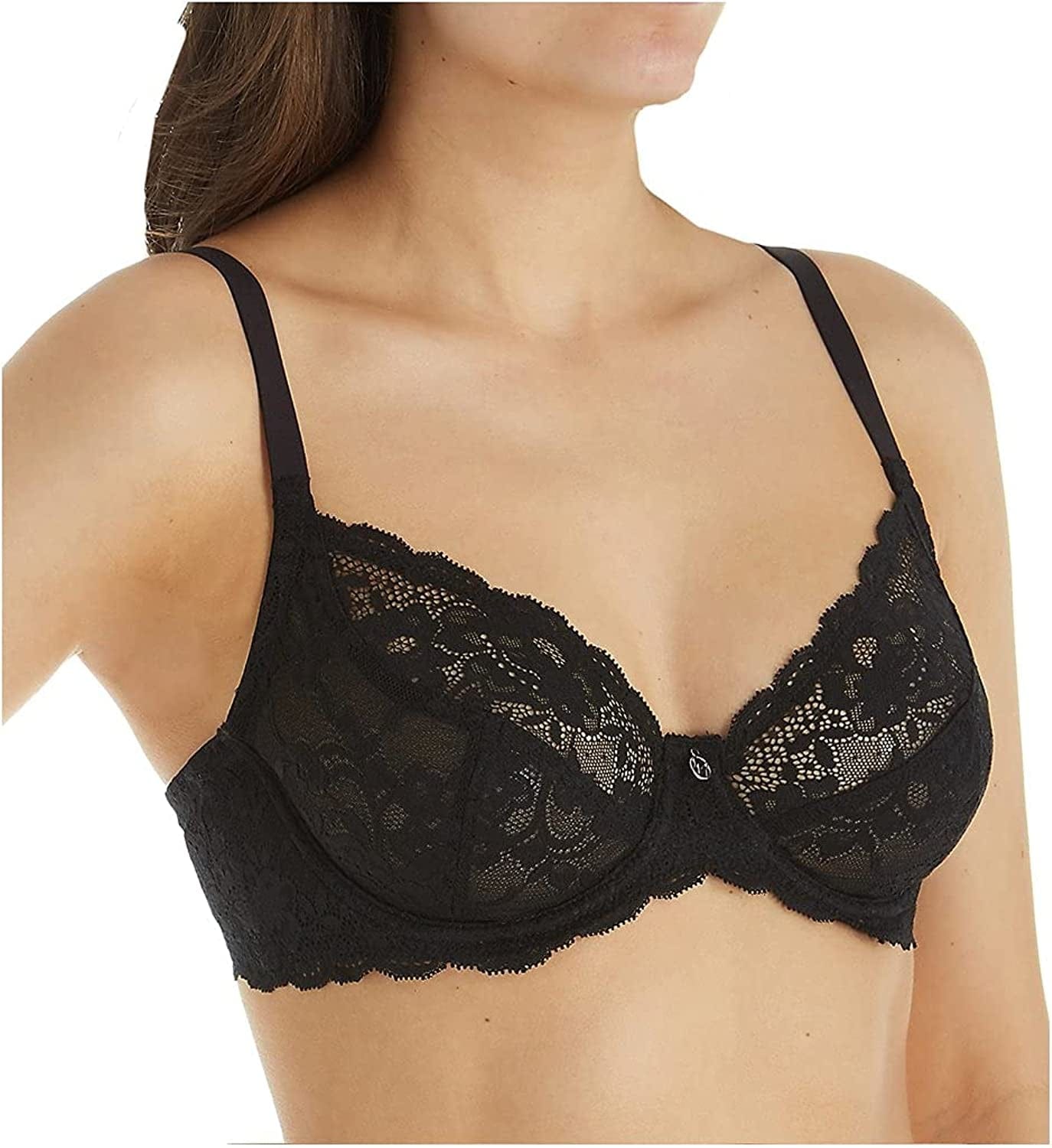 Montelle Women'S Divine Underwire Full Cup Coverage Stretch Floral Lace Bra Black / 38F