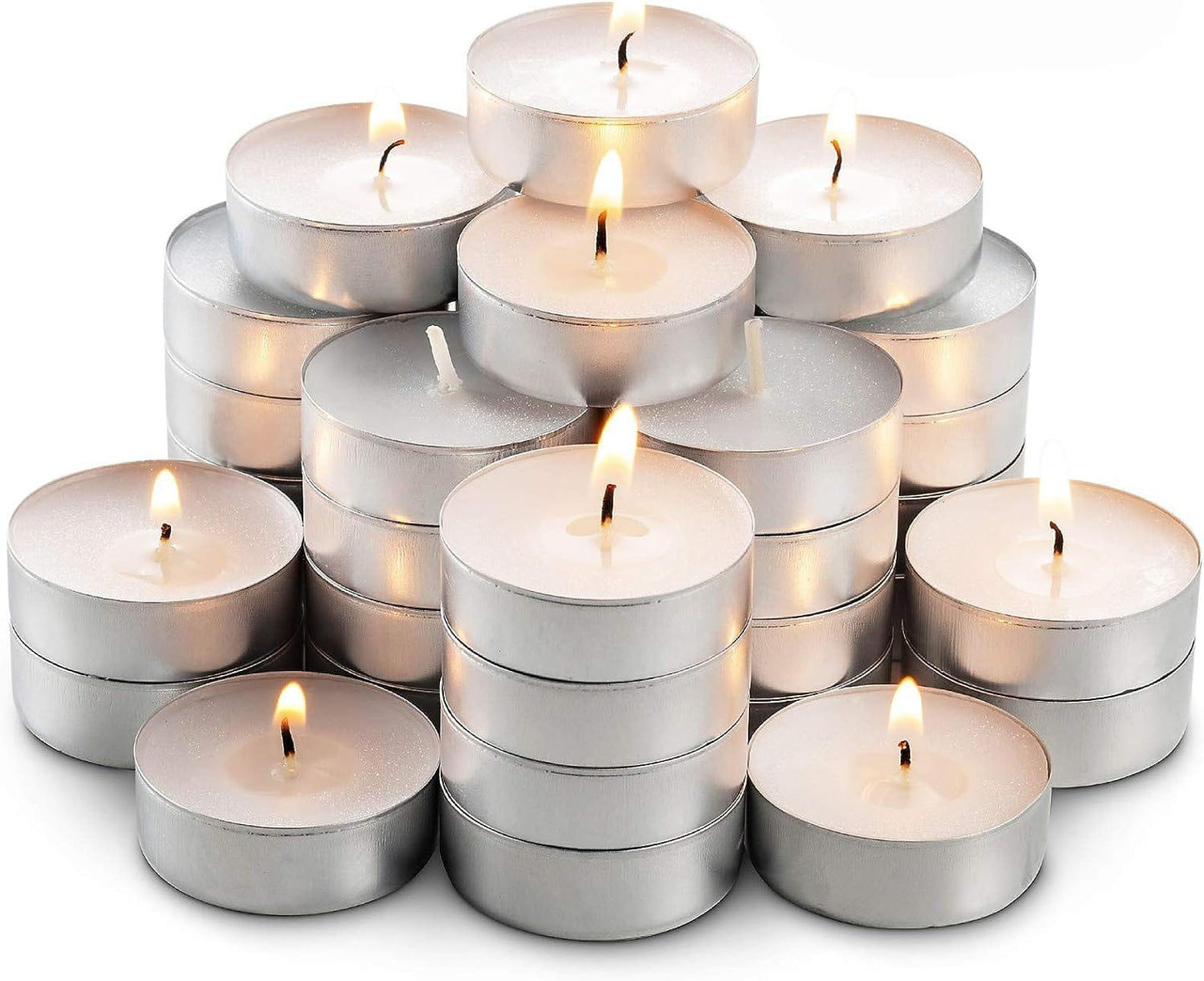 Montopack Unscented Tea Lights Candles in Bulk | 100 White, Smokeless, Dripless & Long Lasting Paraffin Tea Candles | Small Votive Mini Tealight Candles for Home, Pool, Shabbat, Weddings & Emergencies 45 Pack