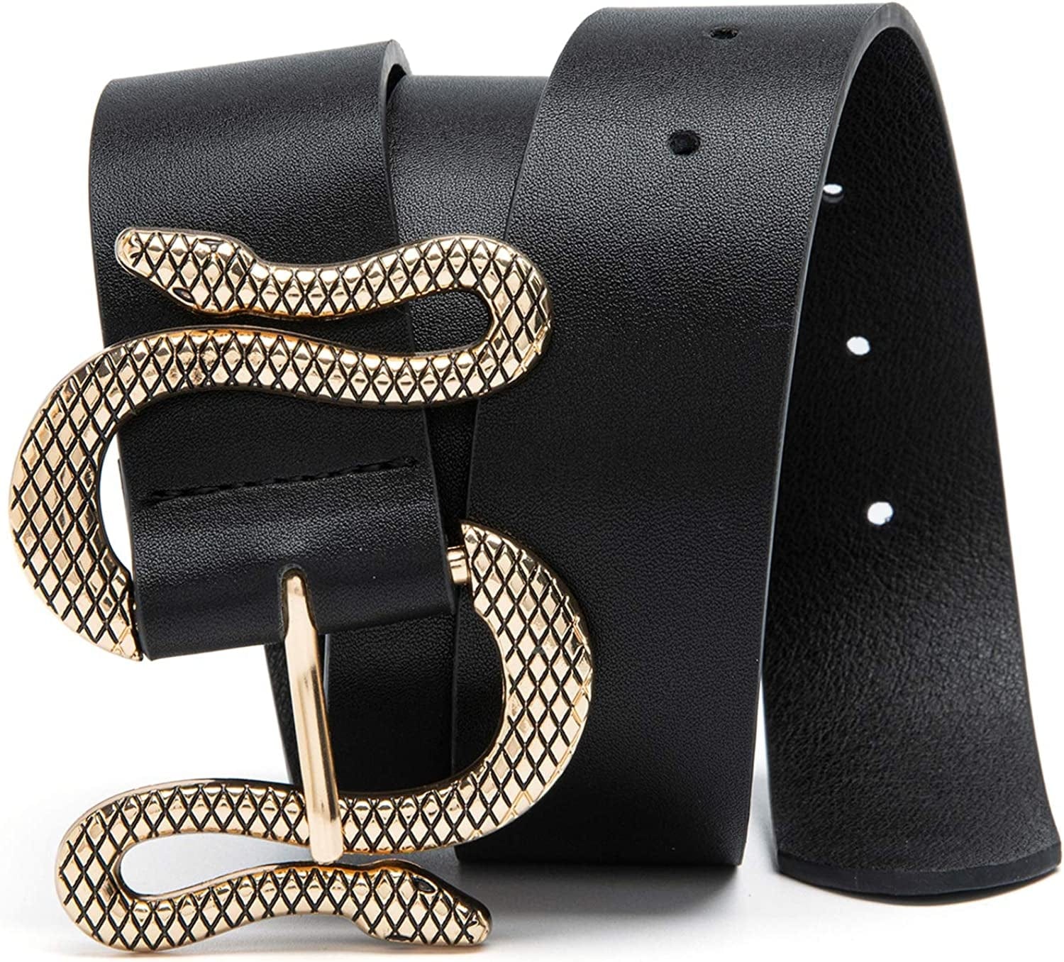 MORELESS Designer Belts for Jeans Women Leather Belt with Snake Buckle Apparel & Accessories > Clothing Accessories > Belts MORELESS Black Large: fits waist from 35"-38"
