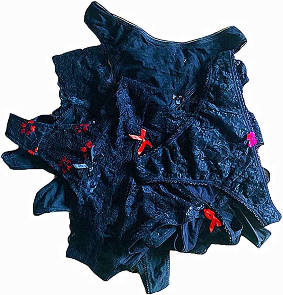 Morvia Womens Underwear Variety Pack Thongs G-Strings T-Backs Assorted All Black-10 Pcs / Large