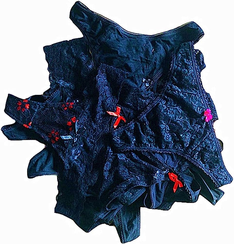 Morvia Womens Underwear Variety Pack Thongs G-Strings T-Backs Assorted All Black-10 Pcs / Medium