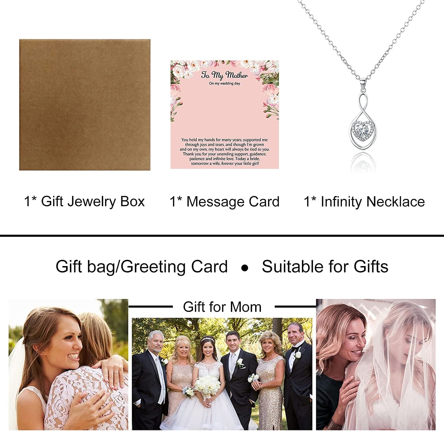 Mother of the Bride Gifts from Bride Wedding Gifts for Mom from Daughter Infinity Heart Silver Necklace for Women N08F