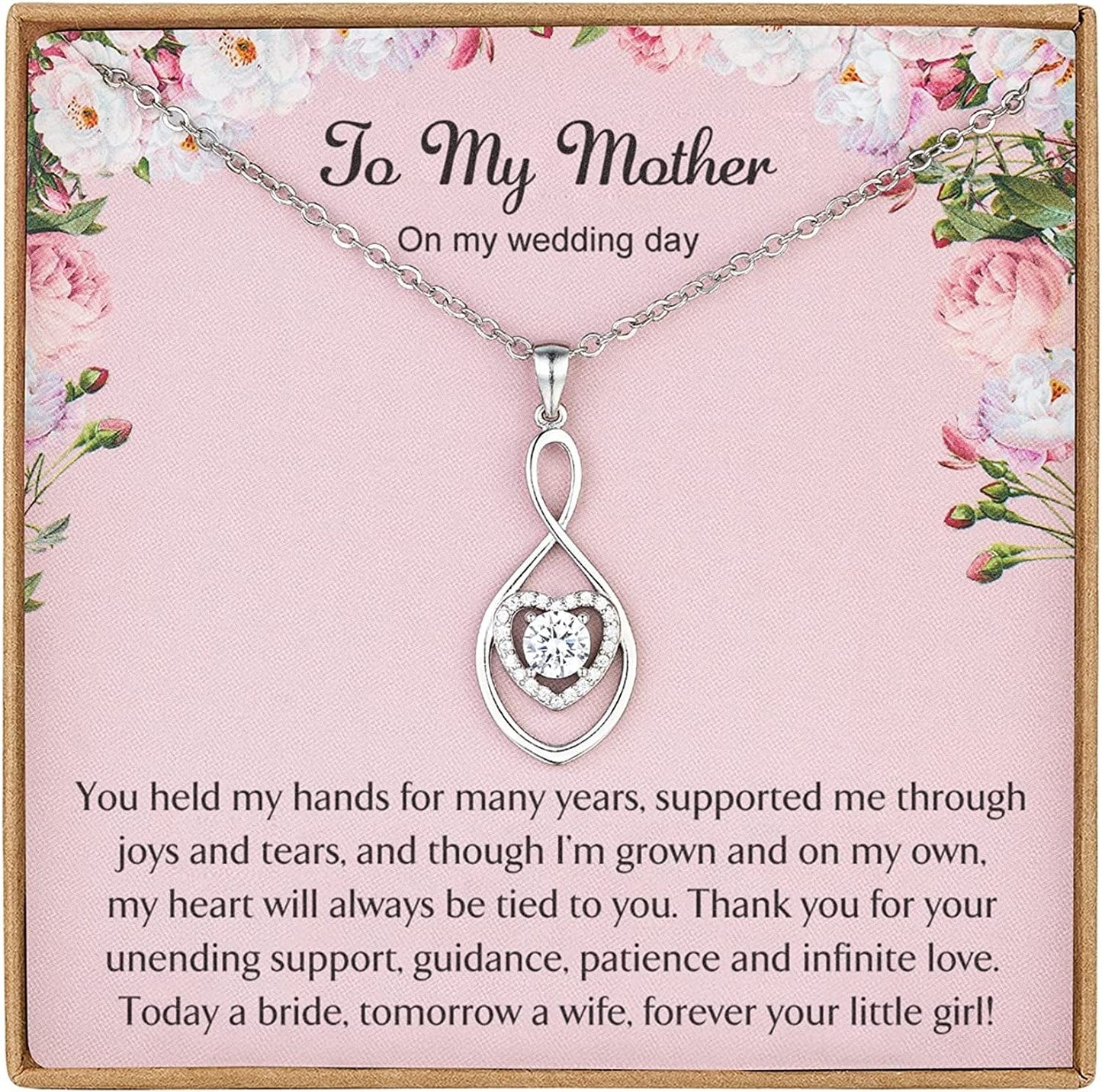 Mother of the Bride Gifts from Bride Wedding Gifts for Mom from Daughter Infinity Heart Silver Necklace for Women N08F