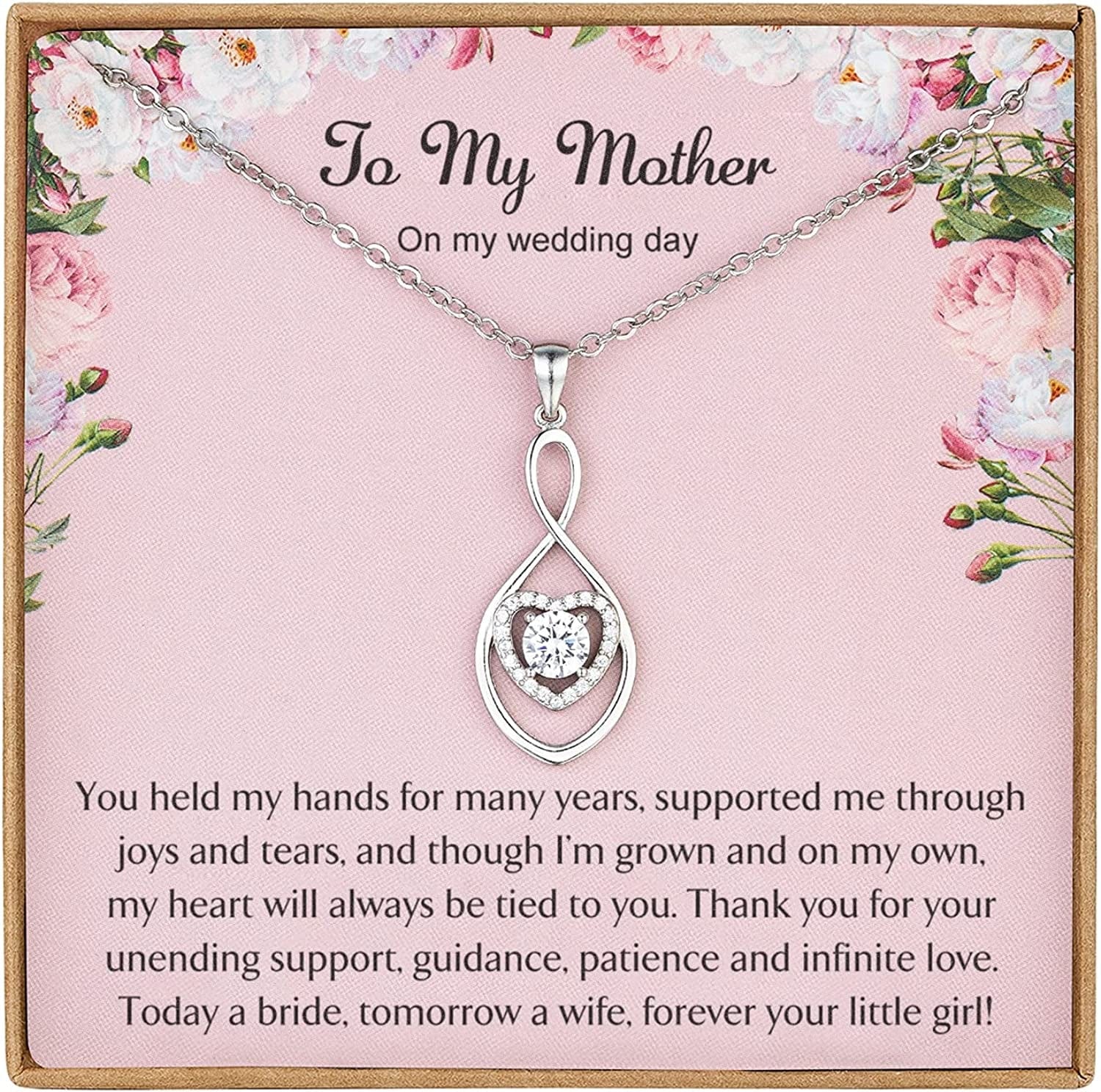 Mother of the Bride Gifts from Bride Wedding Gifts for Mom from Daughter Infinity Heart Silver Necklace for Women N08F