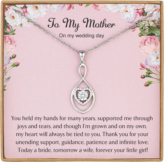 Mother of the Bride Gifts from Bride Wedding Gifts for Mom from Daughter Infinity Heart Silver Necklace for Women N08F