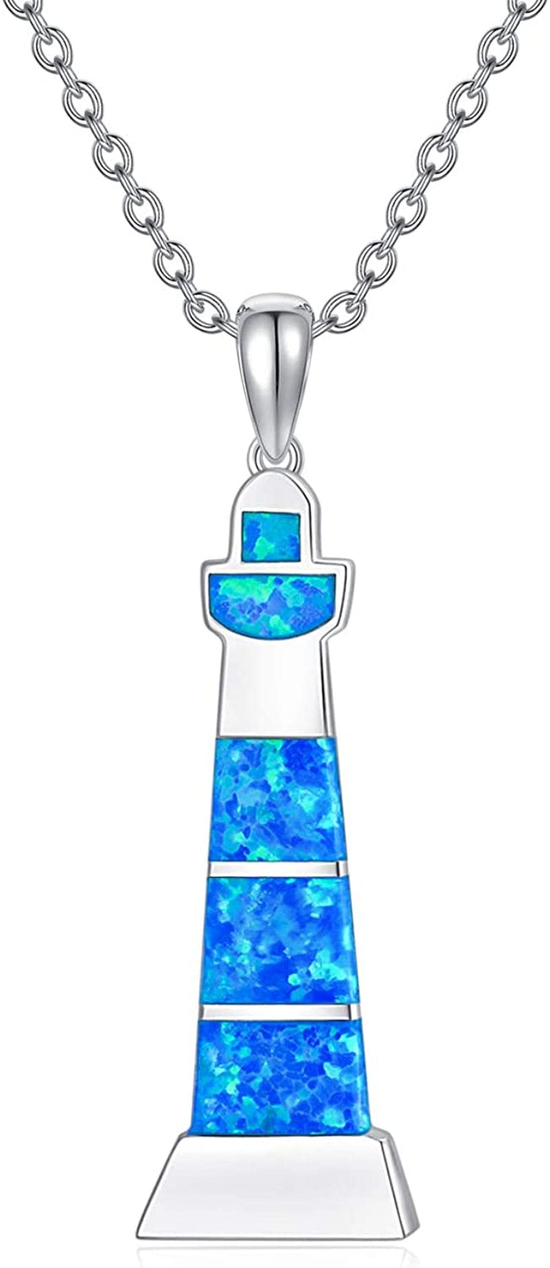 Mothers Day Gifts 925 Sterling Silver Lighthouse Y Necklace /Opal Lighthouse Dangle Earrings Lighthouse Jewelry Gifts for Women Girls Girlfriend Lover Lighthouse Necklace