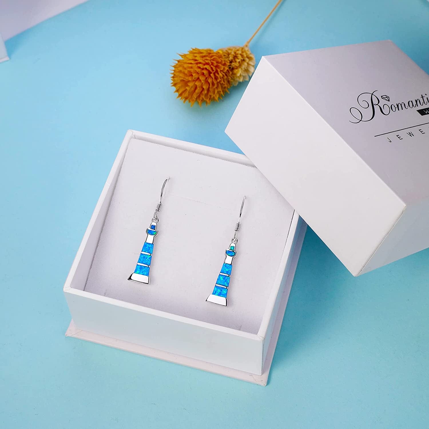 Mothers Day Gifts 925 Sterling Silver Lighthouse Y Necklace /Opal Lighthouse Dangle Earrings Lighthouse Jewelry Gifts for Women Girls Girlfriend Lover