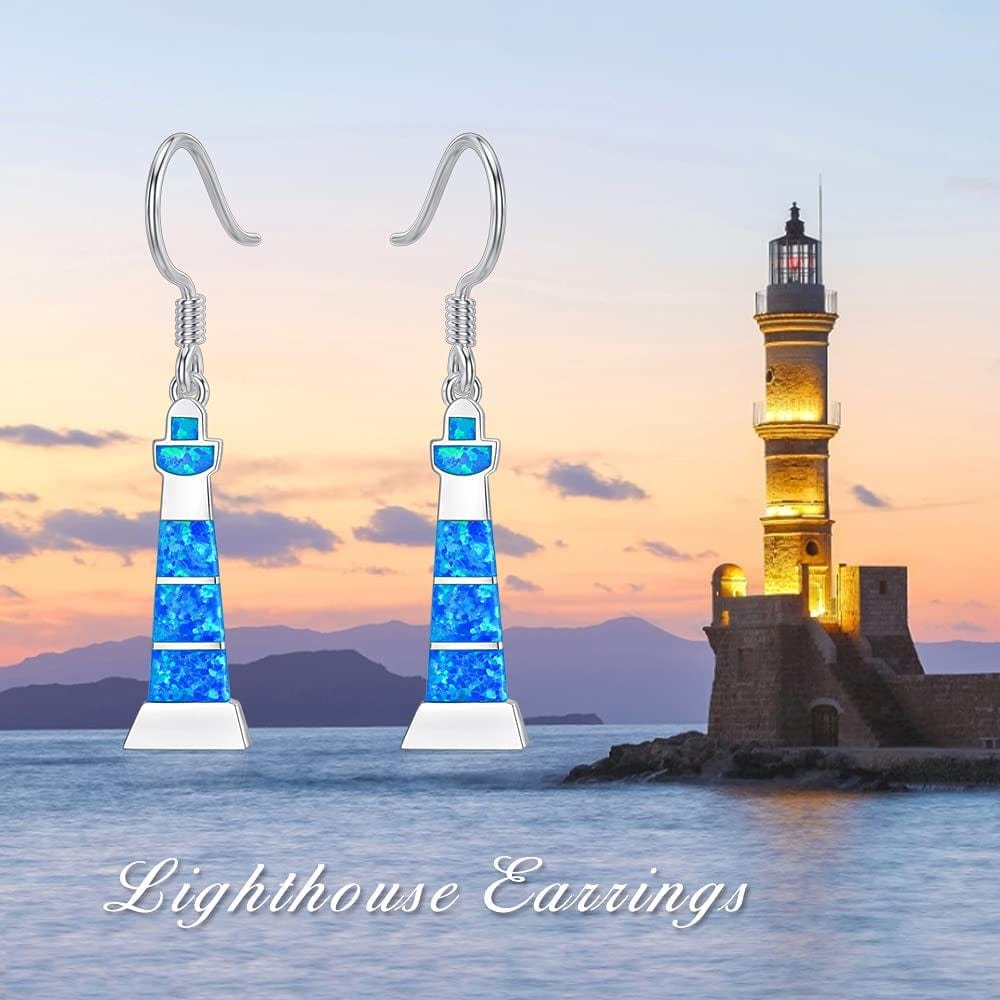 Mothers Day Gifts 925 Sterling Silver Lighthouse Y Necklace /Opal Lighthouse Dangle Earrings Lighthouse Jewelry Gifts for Women Girls Girlfriend Lover