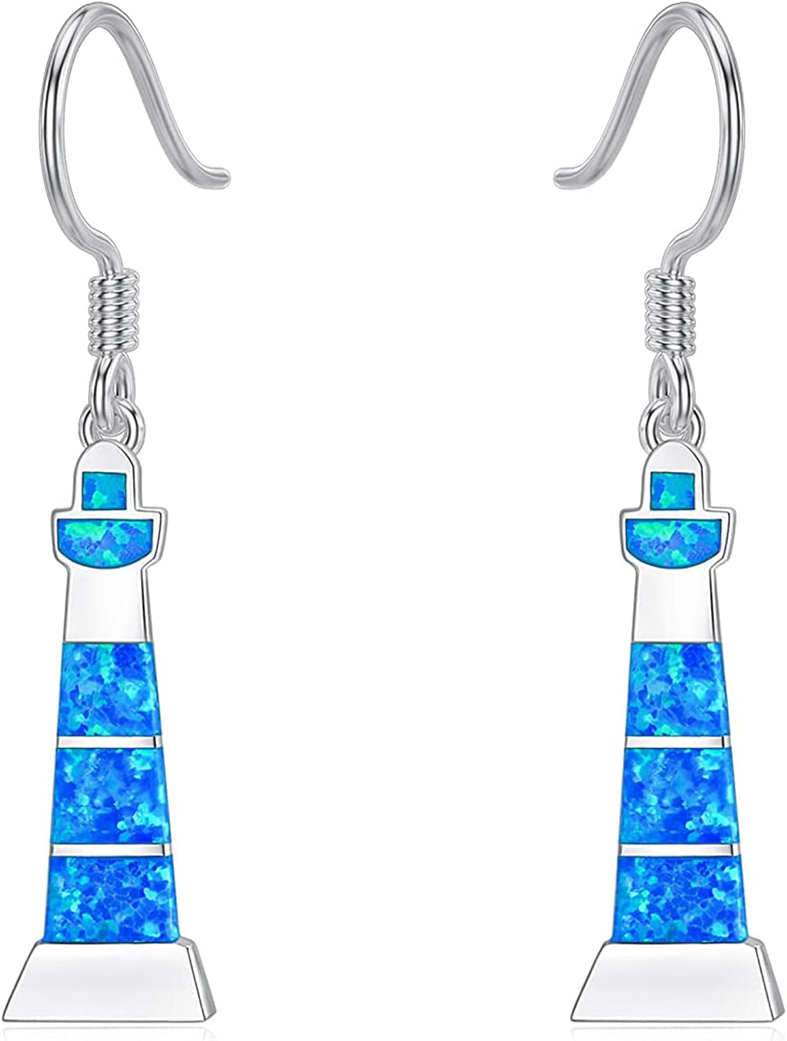 Mothers Day Gifts 925 Sterling Silver Lighthouse Y Necklace /Opal Lighthouse Dangle Earrings Lighthouse Jewelry Gifts for Women Girls Girlfriend Lover Lighthouse Earrings-1