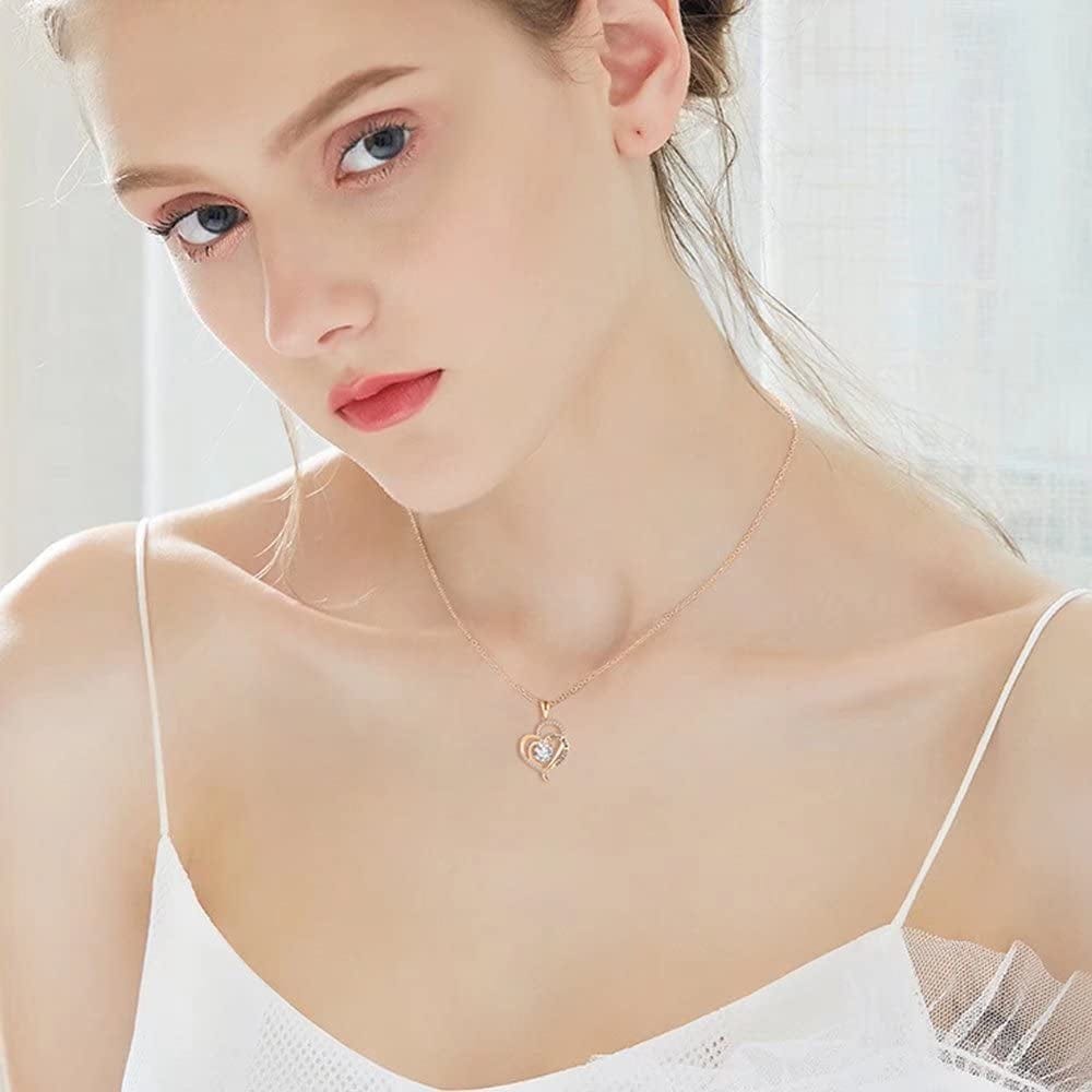 Mothers Day Gifts for Mom, Heart Necklaces for Women, Sterling Silver I Love You Necklace, Romantic Gift from Daughter Son,Birthday Mother’S Day Jewelry Gift for Mom Women Girls