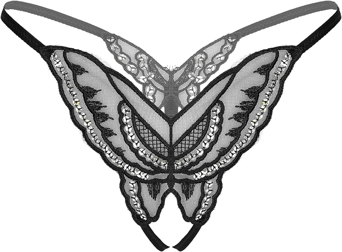 Msemis Women Lace Thongs Tanga V-String Panties Mini Bikini G-String T Back Underwear Lingerie Black Type a