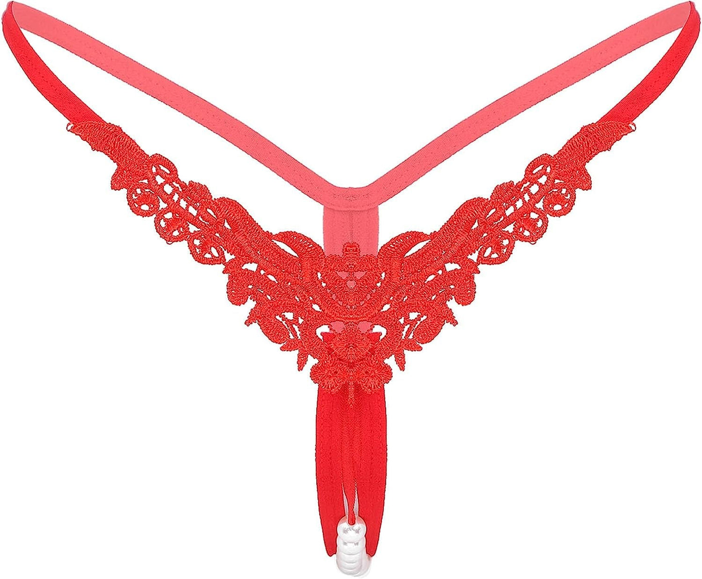 Msemis Women Lace Thongs Tanga V-String Panties Mini Bikini G-String T Back Underwear Lingerie Red Type B