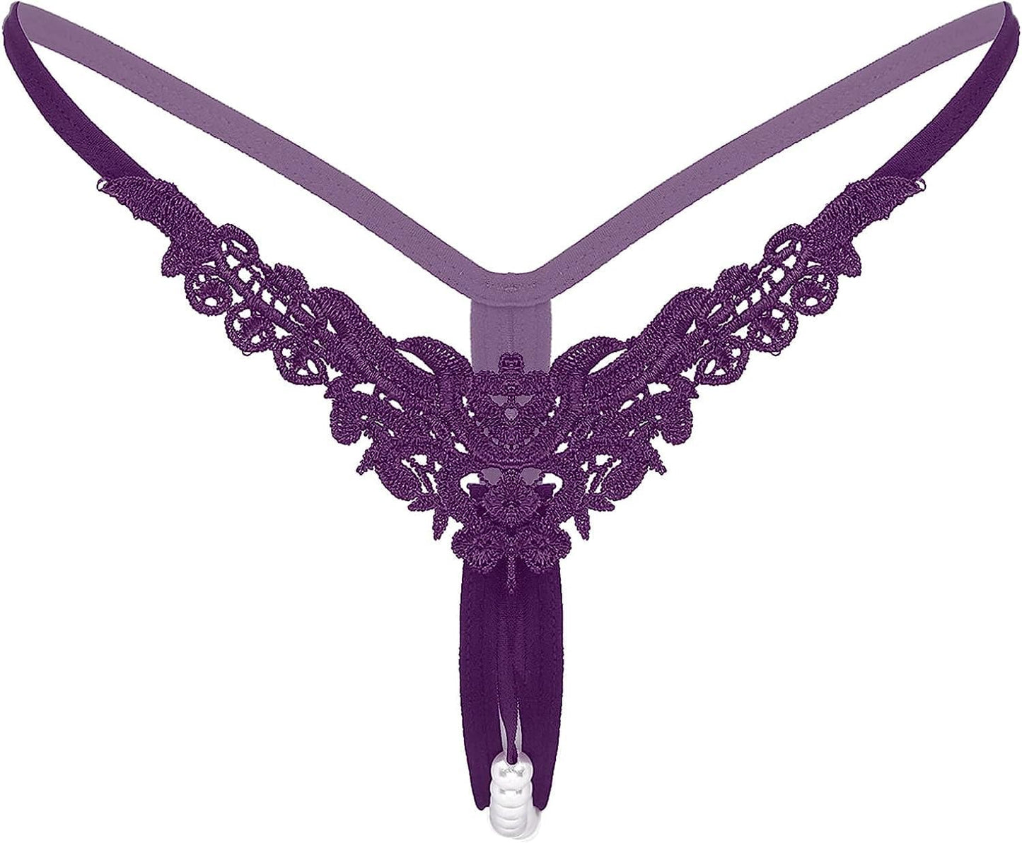 Msemis Women Lace Thongs Tanga V-String Panties Mini Bikini G-String T Back Underwear Lingerie Purple Type B