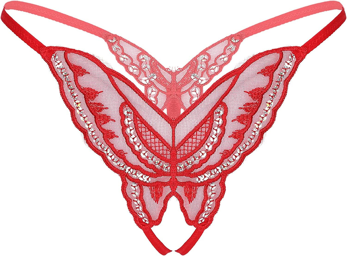 Msemis Women Lace Thongs Tanga V-String Panties Mini Bikini G-String T Back Underwear Lingerie Red Type a