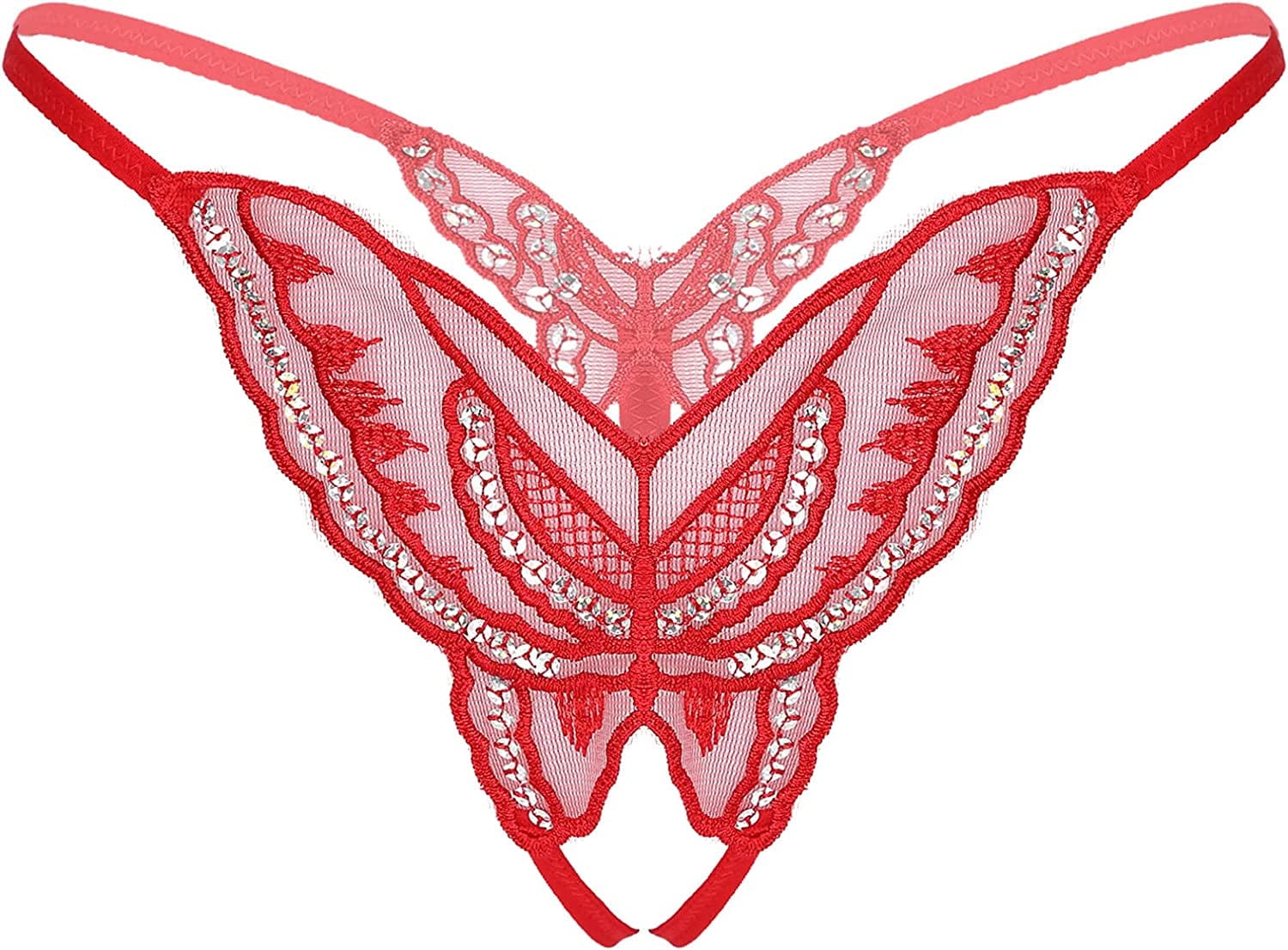 Msemis Women Lace Thongs Tanga V-String Panties Mini Bikini G-String T Back Underwear Lingerie Red Type a