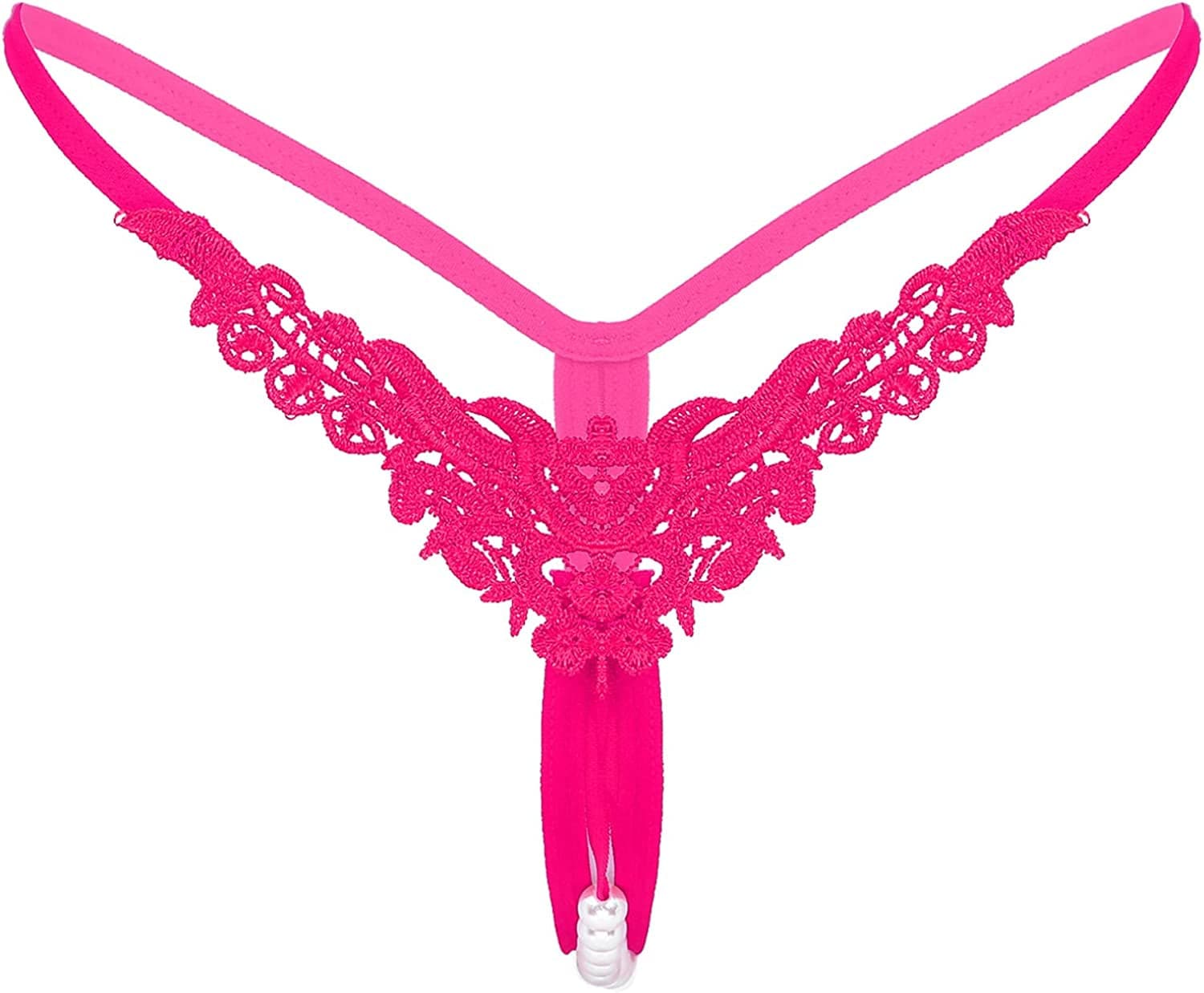 Msemis Women Lace Thongs Tanga V-String Panties Mini Bikini G-String T Back Underwear Lingerie Hot Pink Type B