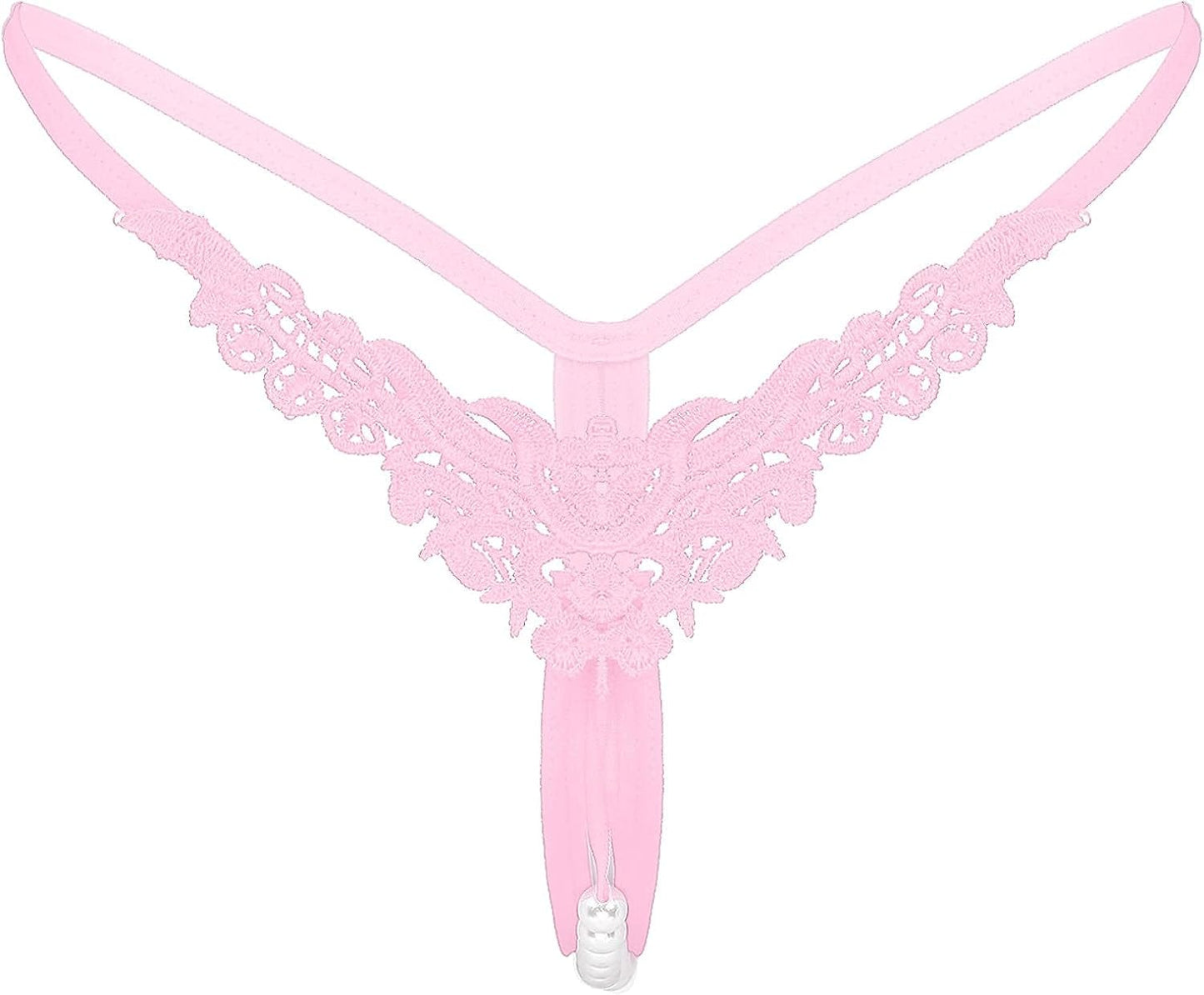 Msemis Women Lace Thongs Tanga V-String Panties Mini Bikini G-String T Back Underwear Lingerie Pink Type B