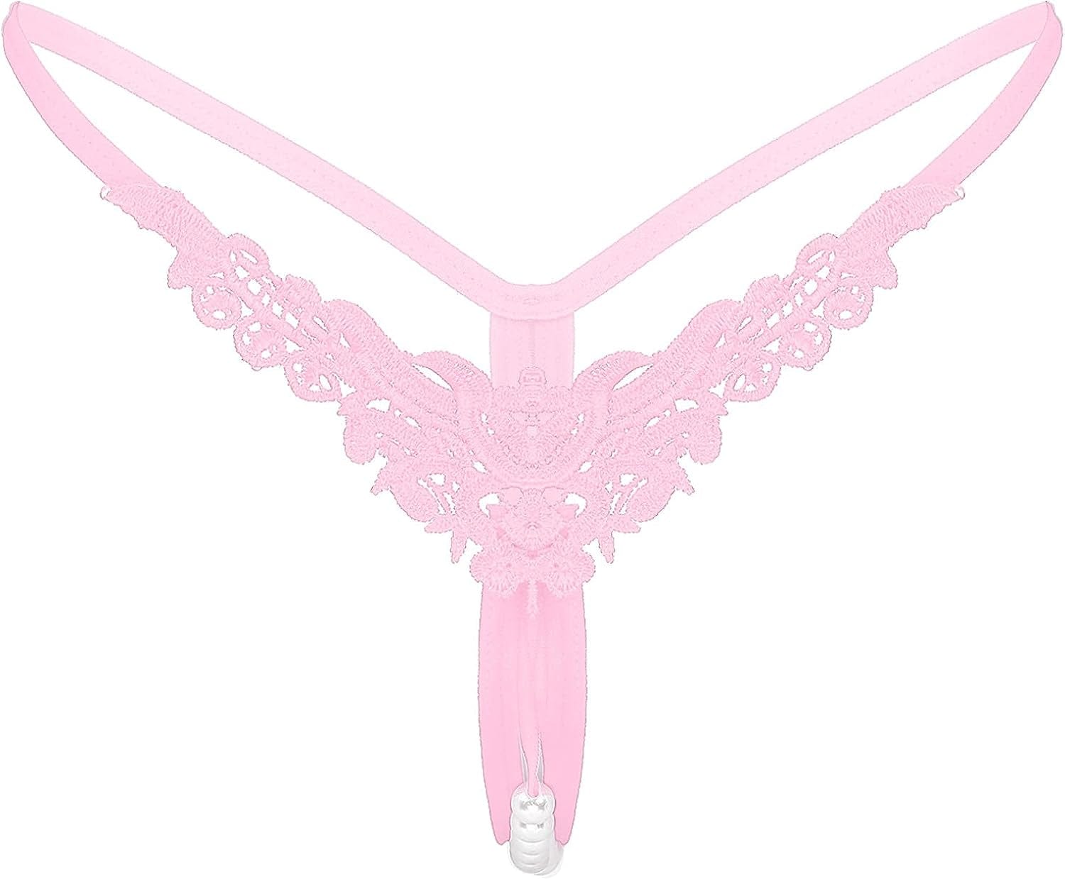 Msemis Women Lace Thongs Tanga V-String Panties Mini Bikini G-String T Back Underwear Lingerie Pink Type B