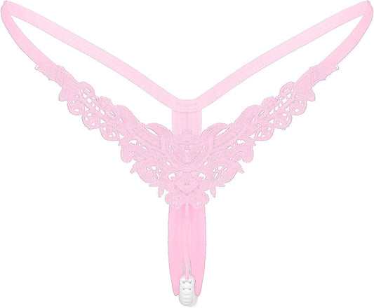 Msemis Women Lace Thongs Tanga V-String Panties Mini Bikini G-String T Back Underwear Lingerie Pink Type B