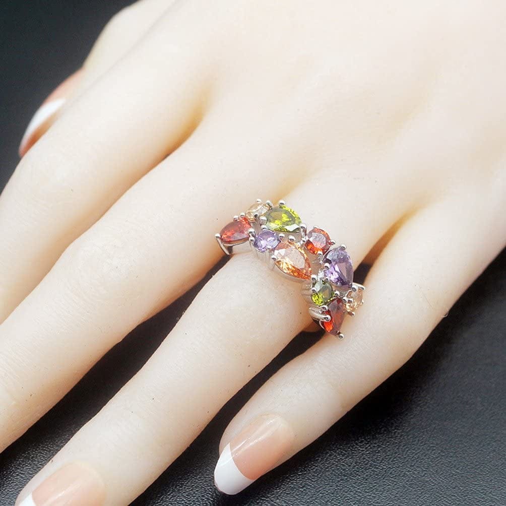 Multi Gemstone Jewelry Sets for Women, Sparkling Garnet Amethyst Morganite Peridot Topaz Gifts for Her (7#Ring)