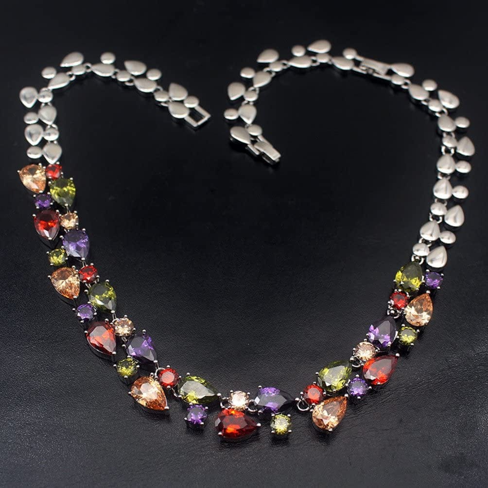 Multi Gemstone Jewelry Sets for Women, Sparkling Garnet Amethyst Morganite Peridot Topaz Gifts for Her (Necklace)