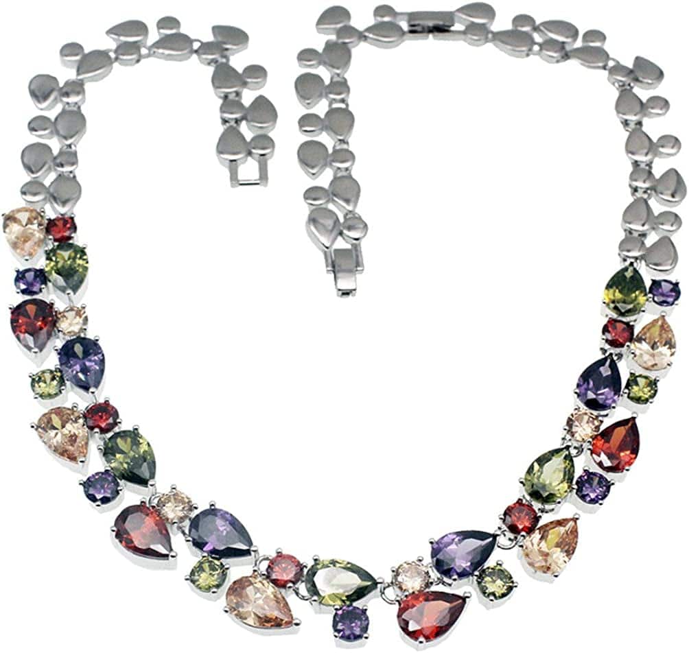 Multi Gemstone Jewelry Sets for Women, Sparkling Garnet Amethyst Morganite Peridot Topaz Gifts for Her (Necklace)