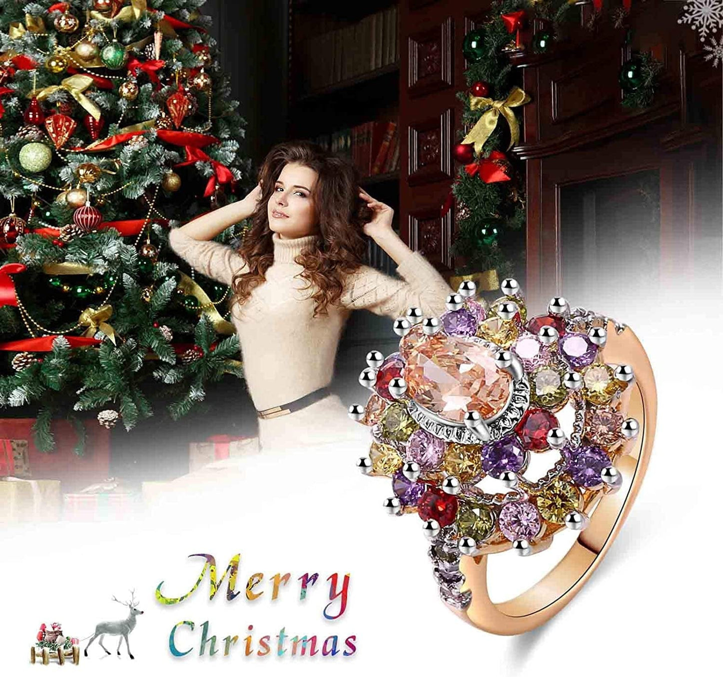 Multicolor AAA Grade Cubic Zirconia Rhodium Rose Gold Plated Multi-Stone Ring for Women Girl Party Club Fashion Jewelry Size 5 6 7 8 9 10