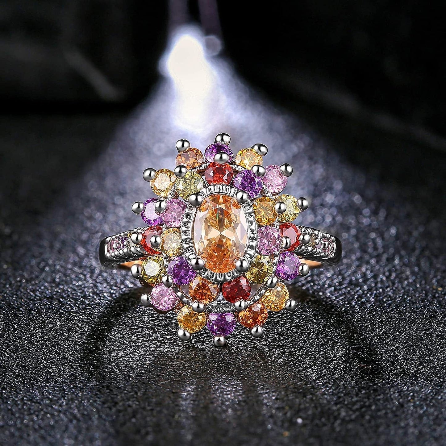 Multicolor AAA Grade Cubic Zirconia Rhodium Rose Gold Plated Multi-Stone Ring for Women Girl Party Club Fashion Jewelry Size 5 6 7 8 9 10