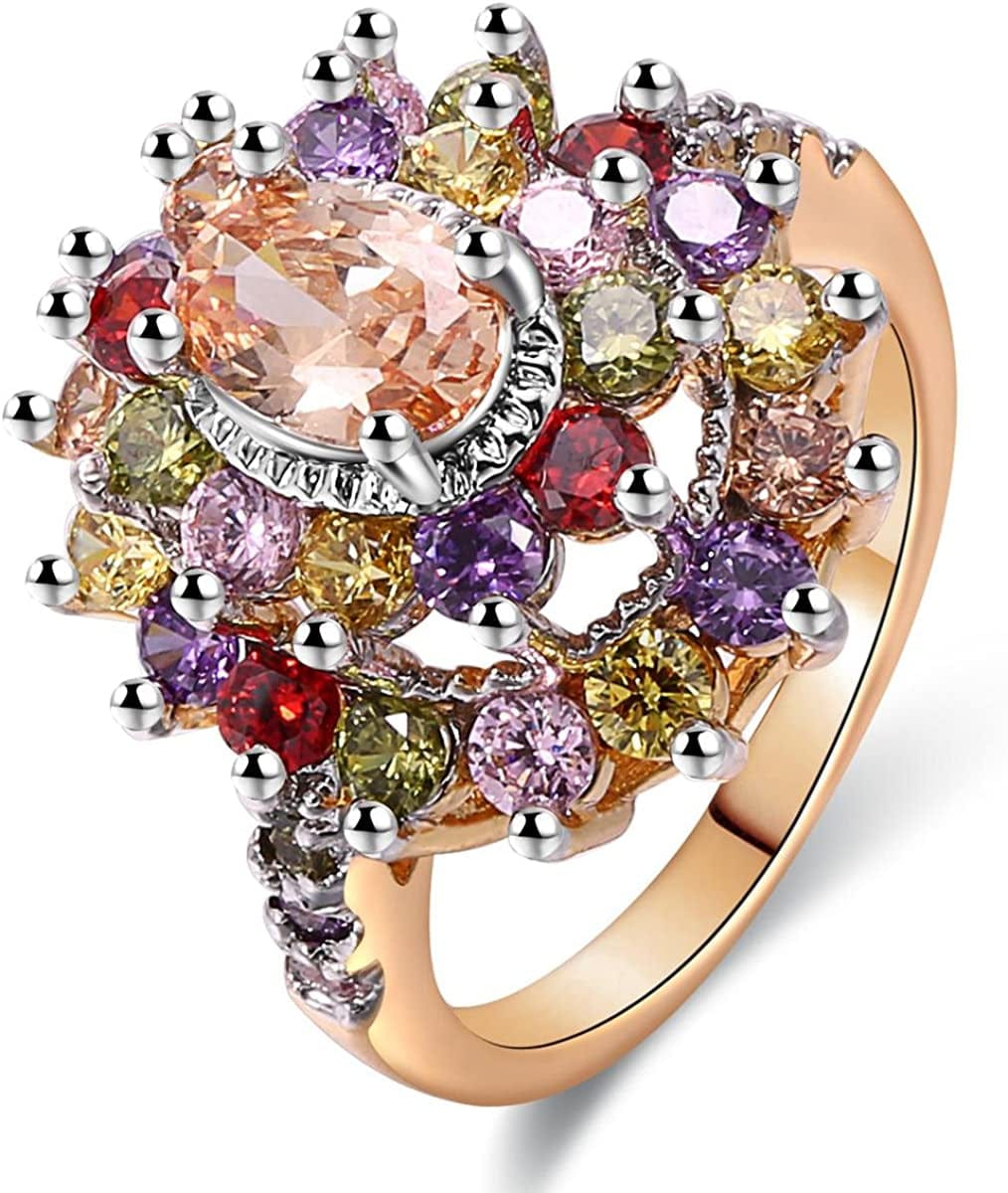 Multicolor AAA Grade Cubic Zirconia Rhodium Rose Gold Plated Multi-Stone Ring for Women Girl Party Club Fashion Jewelry Size 5 6 7 8 9 10 Multi Stone / 10
