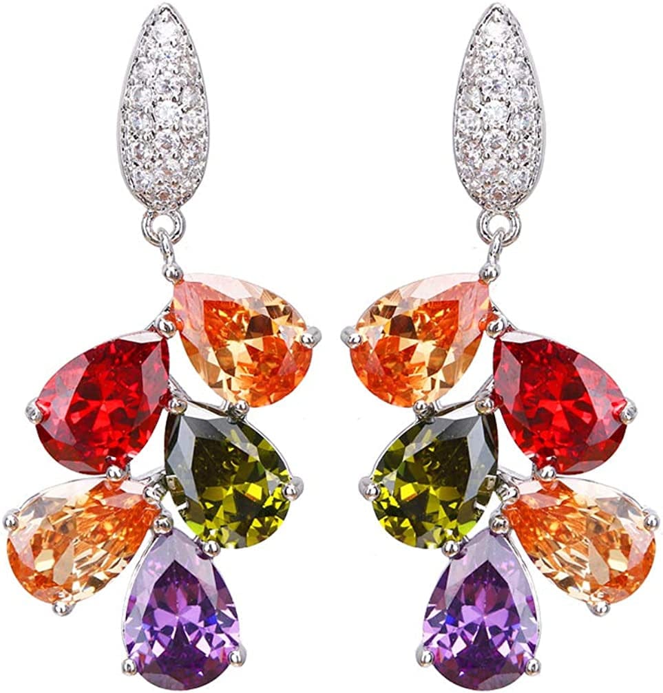 Multicolor Bracelets for Women Cubic Zirconia Tennis Bracelets Necklace Earrings Jewelry Sets Bridal Jewelry Gift for Mom Wife Stud Earrings