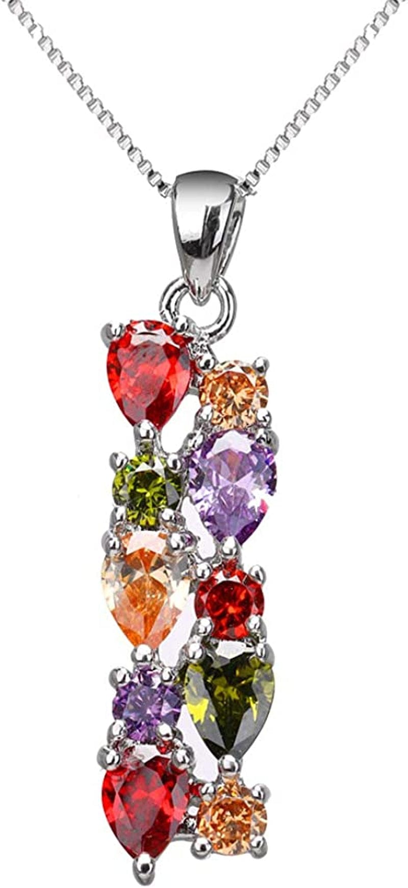 Multicolor Bracelets for Women Cubic Zirconia Tennis Bracelets Necklace Earrings Jewelry Sets Bridal Jewelry Gift for Mom Wife Pendant