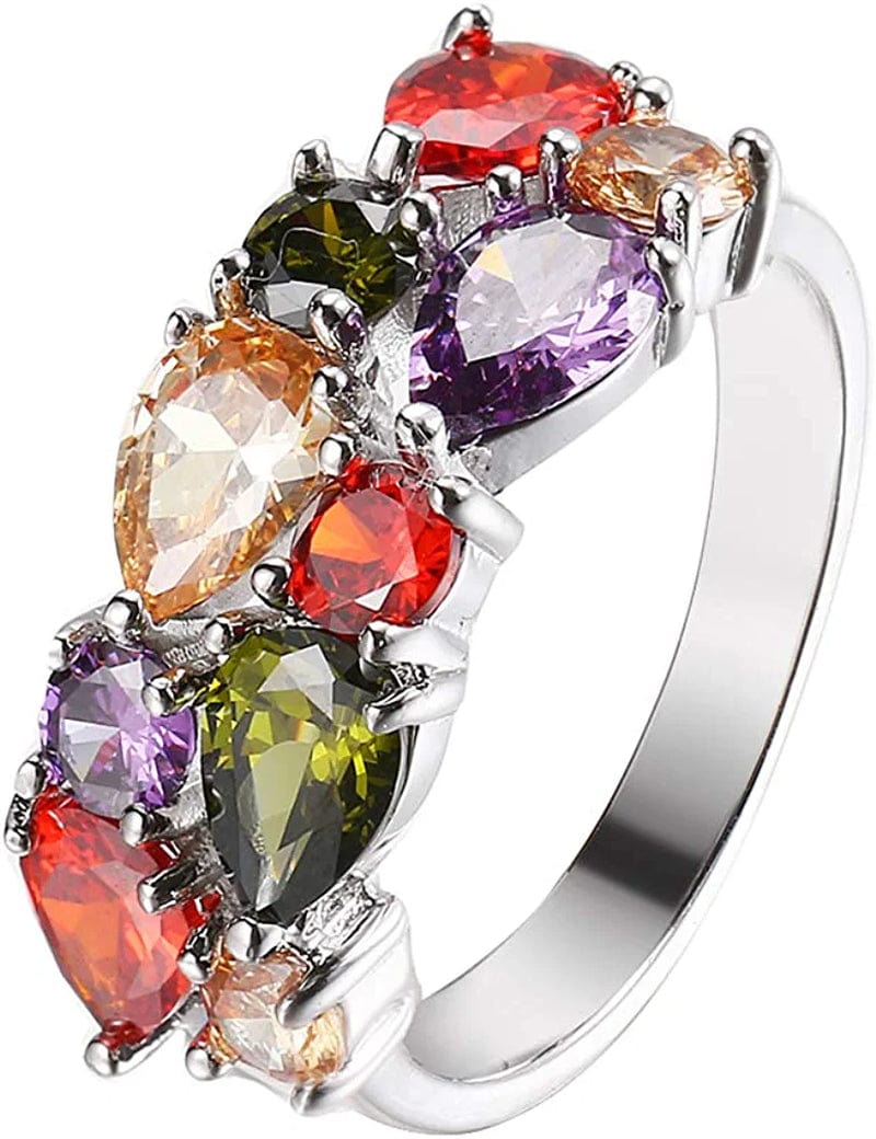 Multicolor Bracelets for Women Cubic Zirconia Tennis Bracelets Necklace Earrings Jewelry Sets Bridal Jewelry Gift for Mom Wife Ring Size 8#
