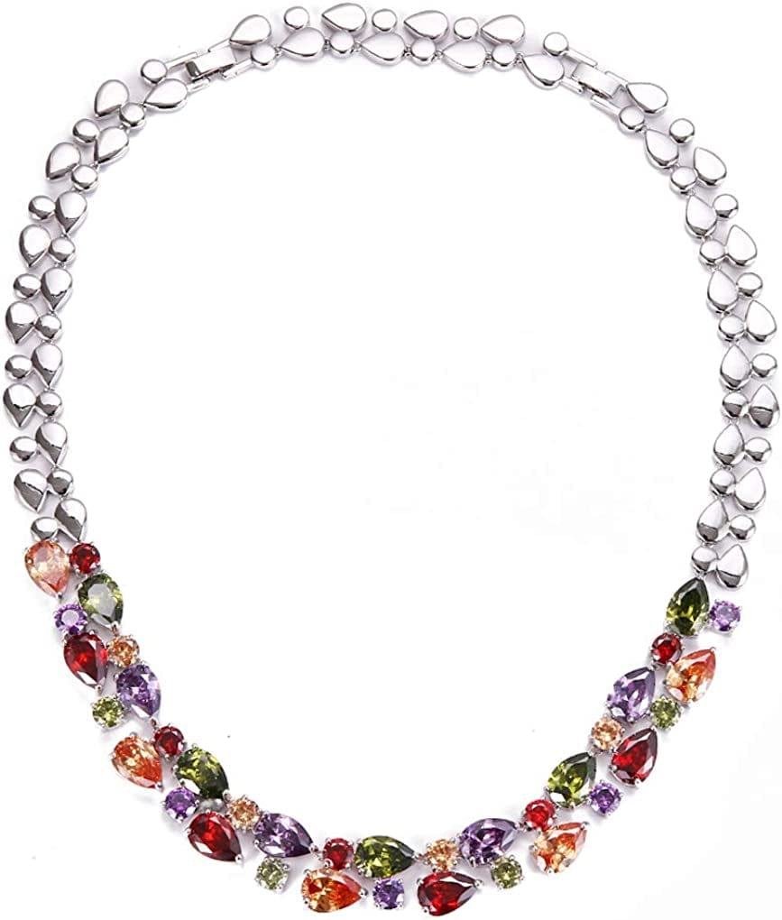 Multicolor Bracelets for Women Cubic Zirconia Tennis Bracelets Necklace Earrings Jewelry Sets Bridal Jewelry Gift for Mom Wife Necklace