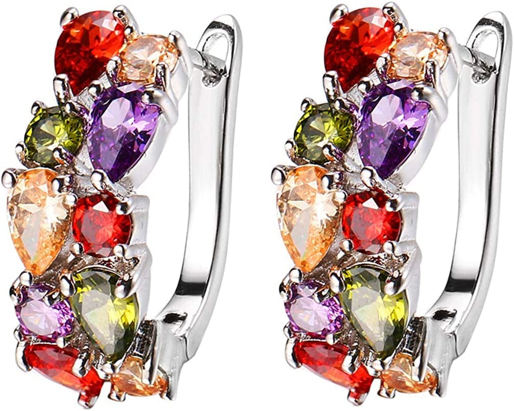 Multicolor Bracelets for Women Cubic Zirconia Tennis Bracelets Necklace Earrings Jewelry Sets Bridal Jewelry Gift for Mom Wife Clip-on Earrings