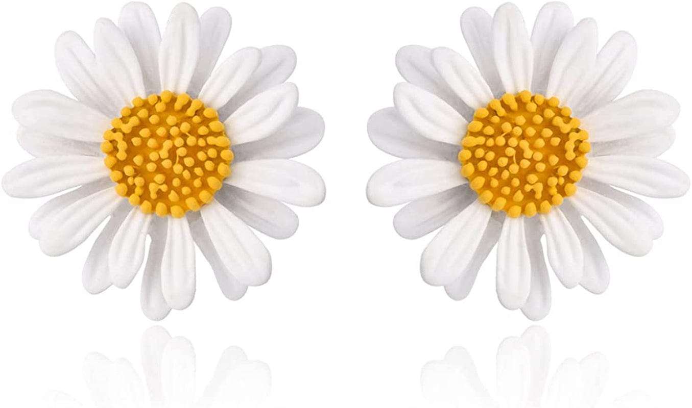 Multicolor Enamel Daisy Flower Lapel Jewelry Brooch Pin Set for Women Clothes Collar Dress Scarf Bag Daily Decoration White - 2pcs