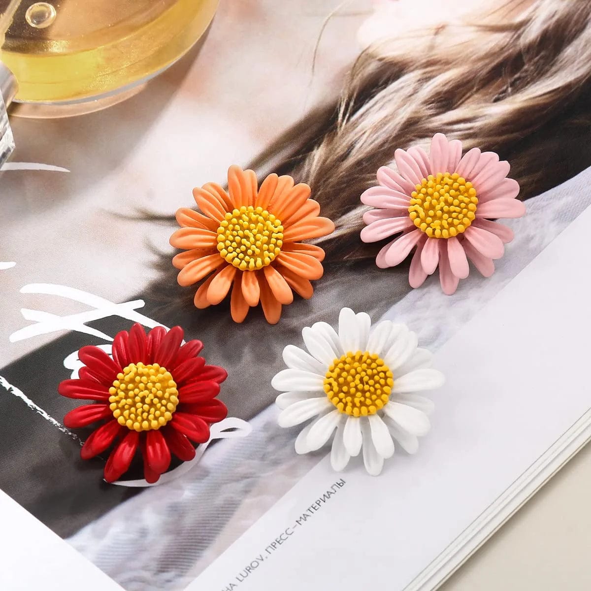 Multicolor Enamel Daisy Flower Lapel Jewelry Brooch Pin Set for Women Clothes Collar Dress Scarf Bag Daily Decoration