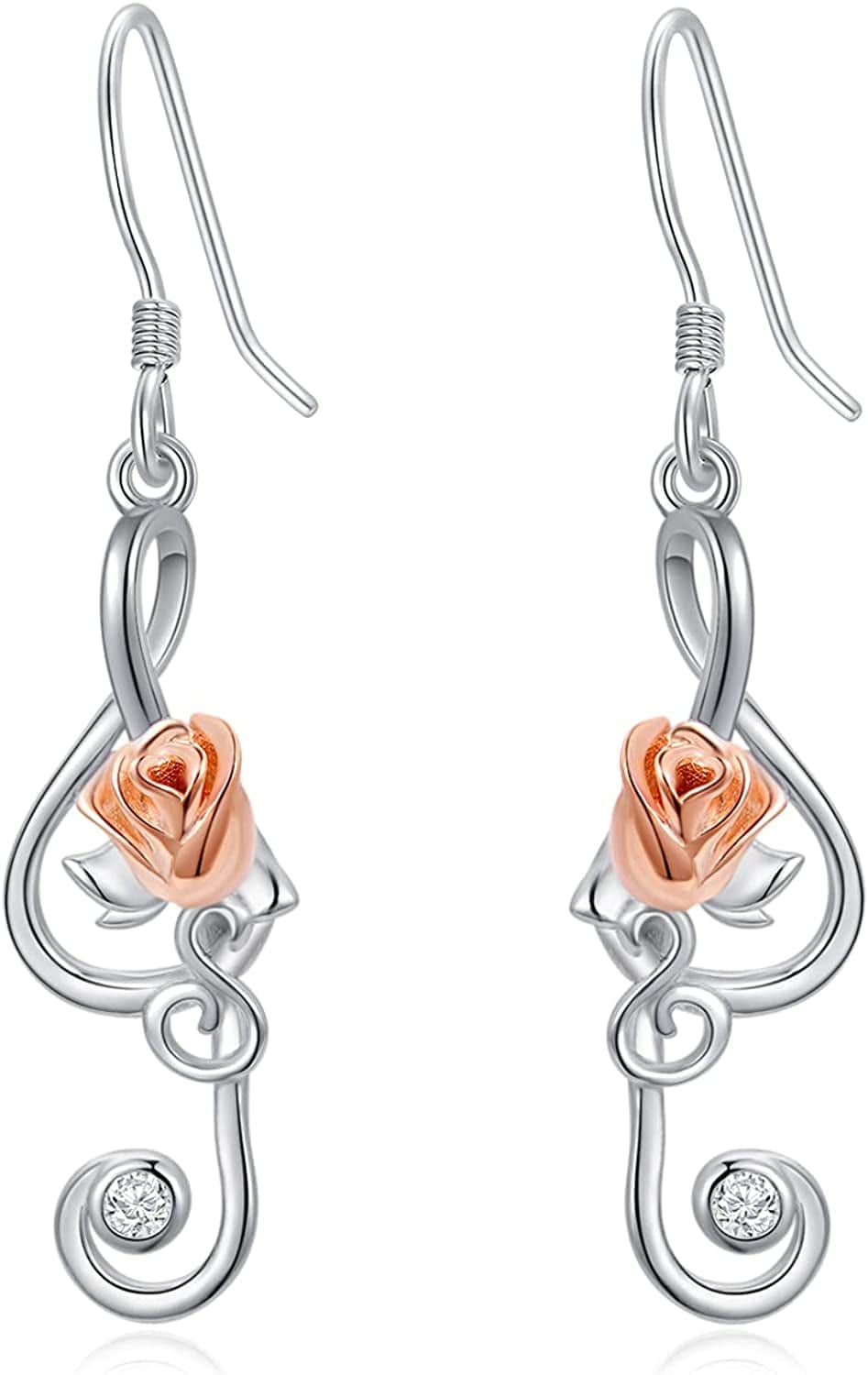 Music Note Earrings Sterling Silver Created Opal Musical Jewelry for Music Lovers Music Gifts for Women Teacher Dancer Her Rose-Music note