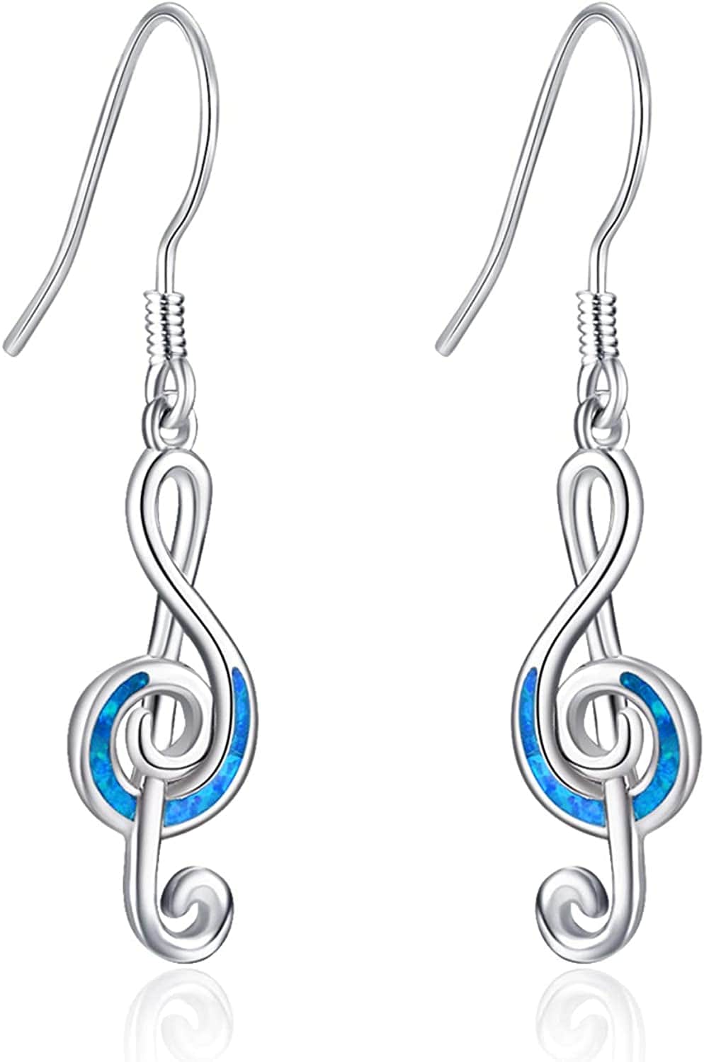 Music Note Earrings Sterling Silver Created Opal Musical Jewelry for Music Lovers Music Gifts for Women Teacher Dancer Her A-Blue opal treble music note