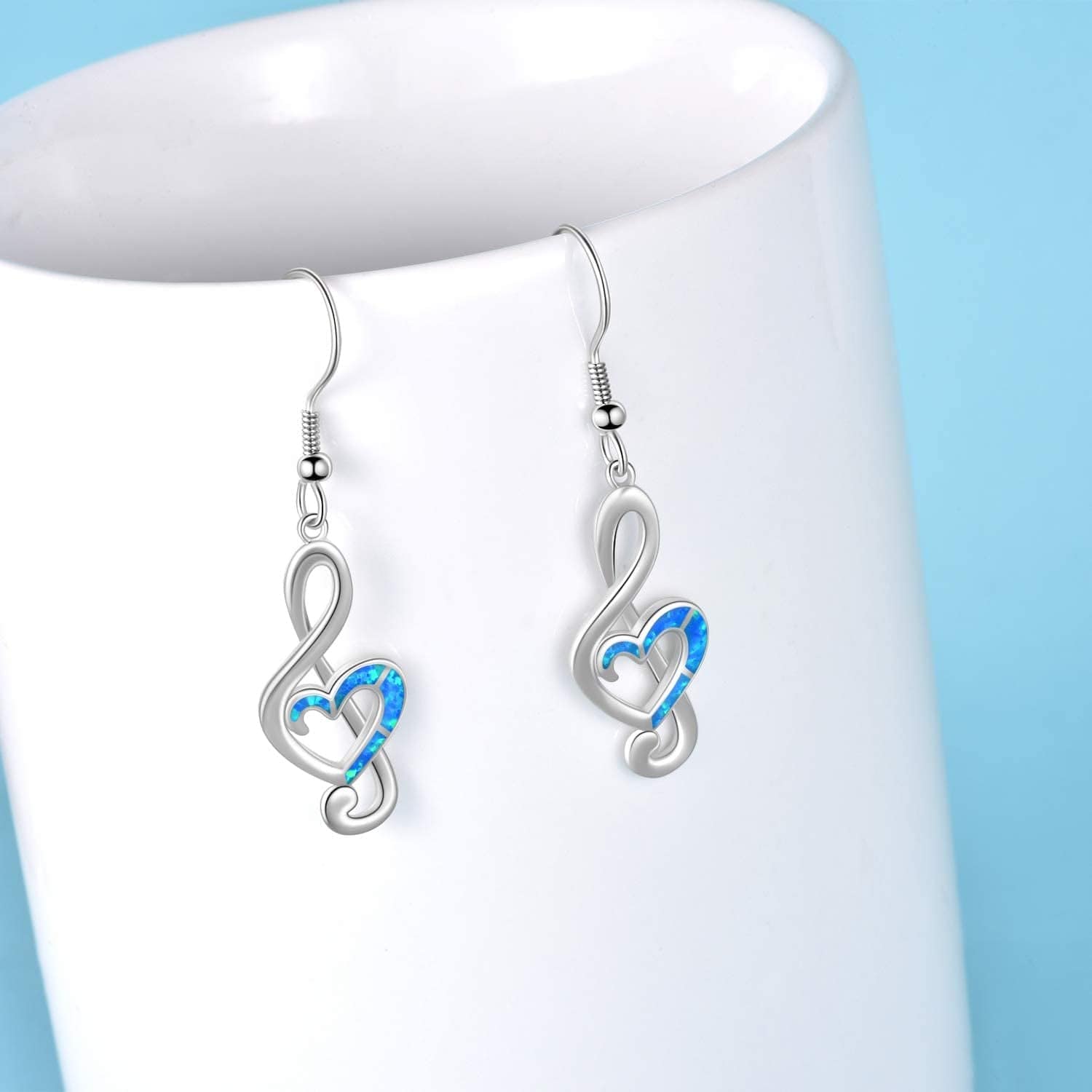 Music Note Earrings Sterling Silver Created Opal Musical Jewelry for Music Lovers Music Gifts for Women Teacher Dancer Her