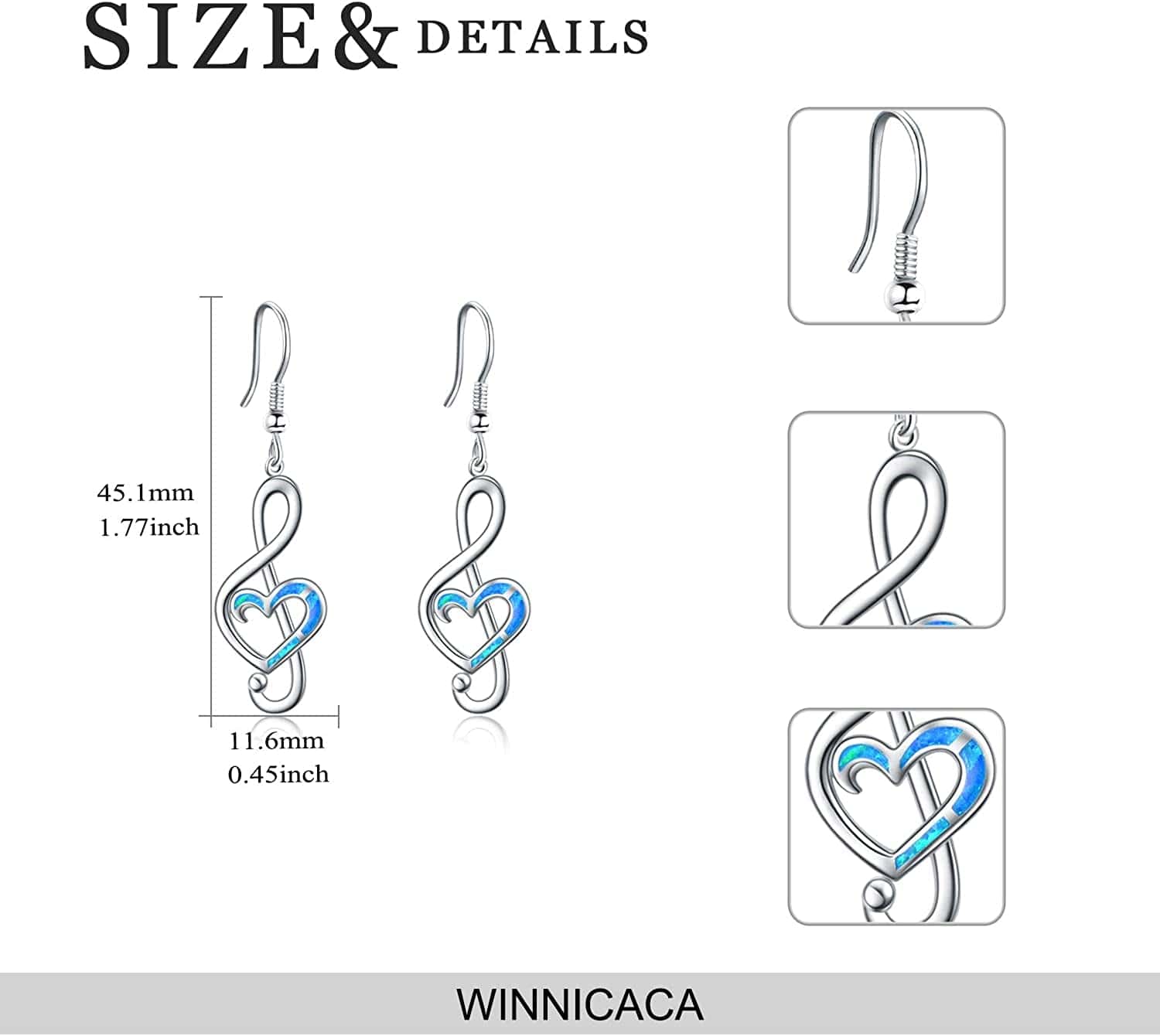 Music Note Earrings Sterling Silver Created Opal Musical Jewelry for Music Lovers Music Gifts for Women Teacher Dancer Her