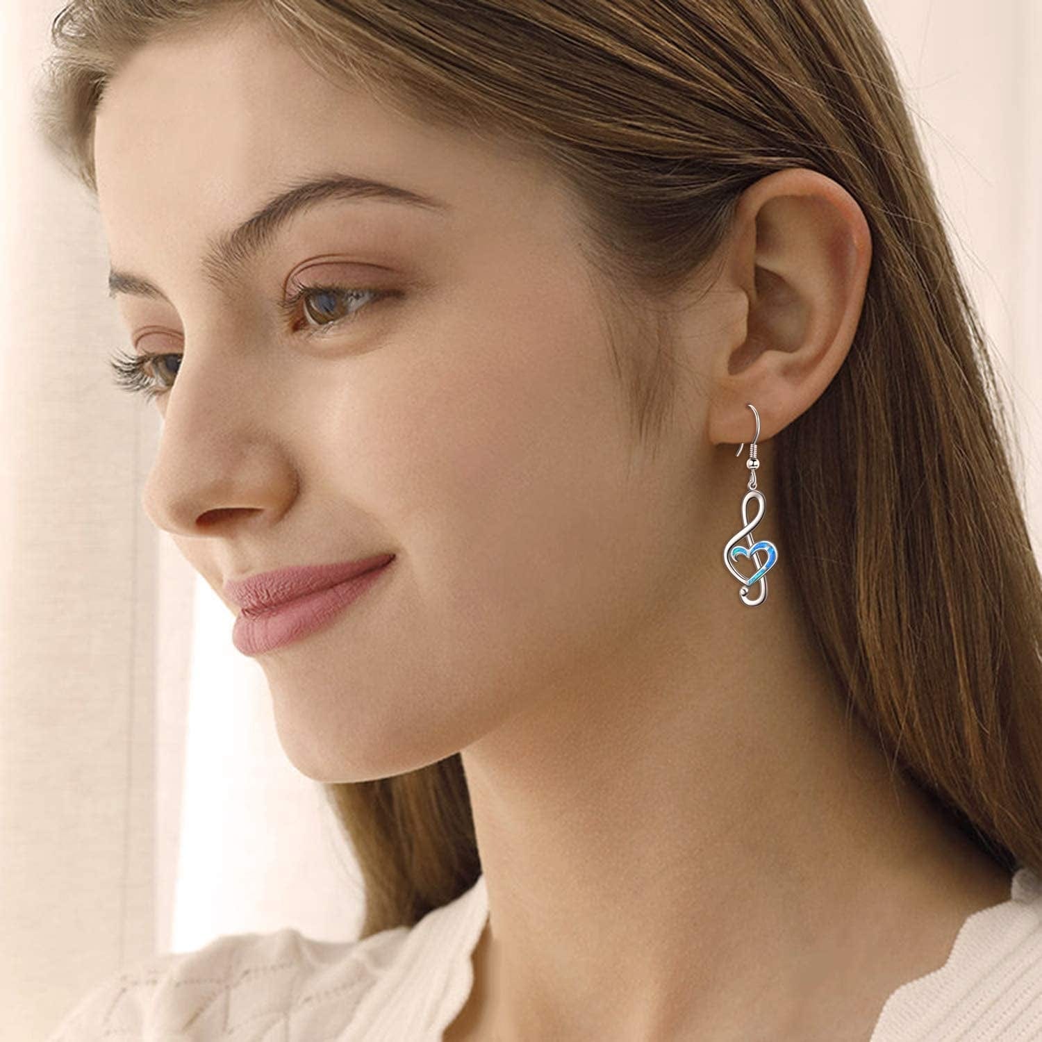 Music Note Earrings Sterling Silver Created Opal Musical Jewelry for Music Lovers Music Gifts for Women Teacher Dancer Her