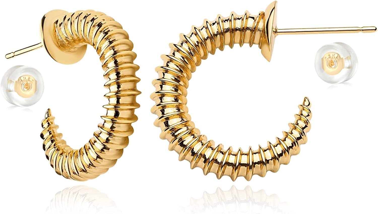 MYEARS Women Earrings Gold Open Hoop C Shape 14K Gold Filled Small Boho Beach Simple Delicate Handmade Hypoallergenic Illusion Jewelry Gift Nail