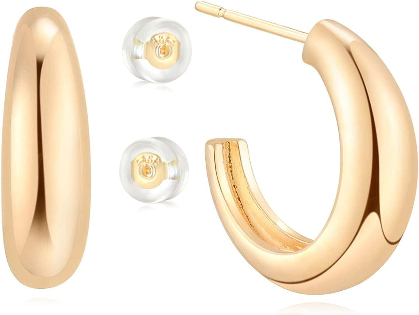 MYEARS Women Earrings Gold Open Hoop C Shape 14K Gold Filled Small Boho Beach Simple Delicate Handmade Hypoallergenic Illusion Jewelry Gift Chunky B