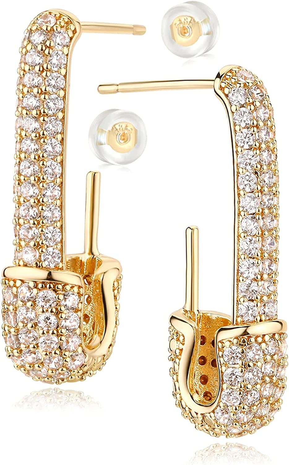 MYEARS Women Earrings Gold Open Hoop C Shape 14K Gold Filled Small Boho Beach Simple Delicate Handmade Hypoallergenic Illusion Jewelry Gift Safety Pin