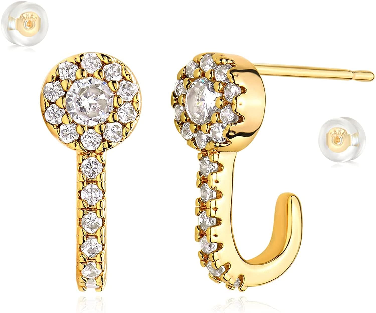 MYEARS Women Earrings Gold Open Hoop C Shape 14K Gold Filled Small Boho Beach Simple Delicate Handmade Hypoallergenic Illusion Jewelry Gift Flower