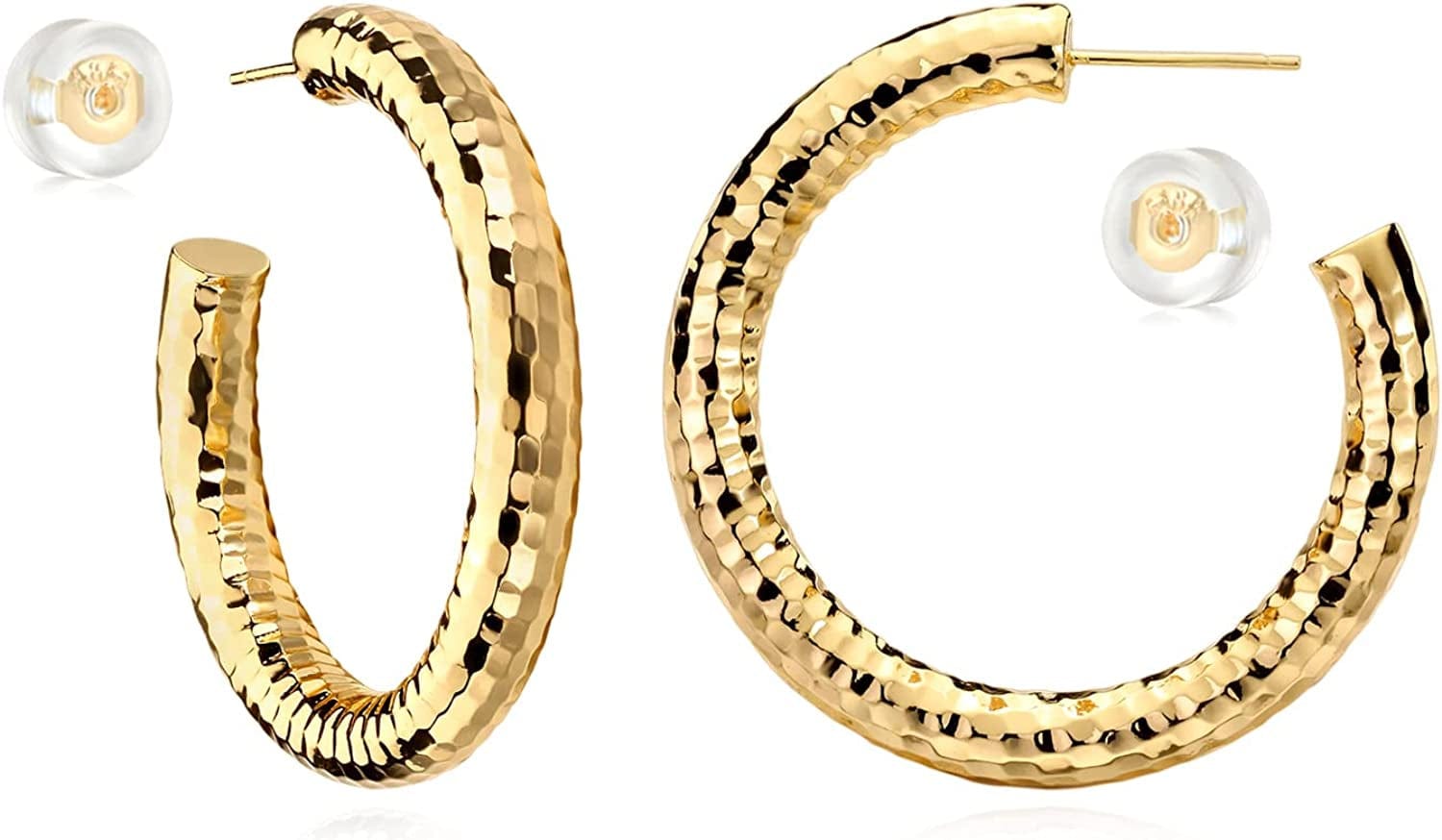 MYEARS Women Earrings Gold Open Hoop C Shape 14K Gold Filled Small Boho Beach Simple Delicate Handmade Hypoallergenic Illusion Jewelry Gift Hammered